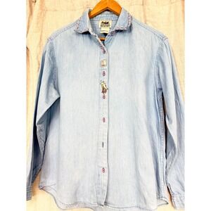 Northern Reflections Chambray Shirt Wo M Embroidered Duck Lighthouse Button Down
